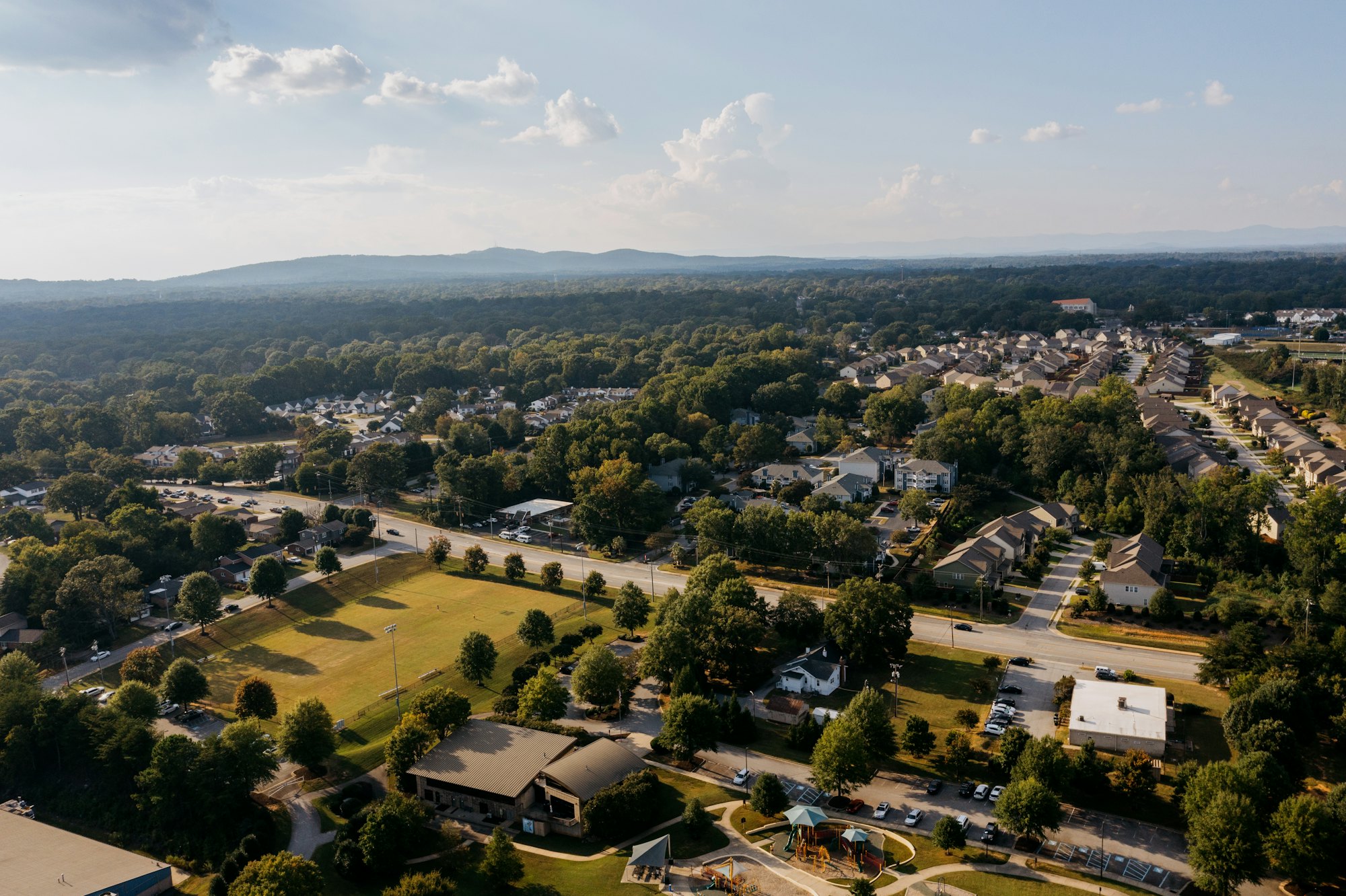 Aerial view of a suburban trade area